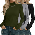 3 Pack Cotton Women's Mock Turtleneck Shirts - Soft Long Sleeve