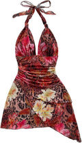 SOLY HUX Tie Dye Halter V Neck Mini Dress - Flattering Backless Shoes