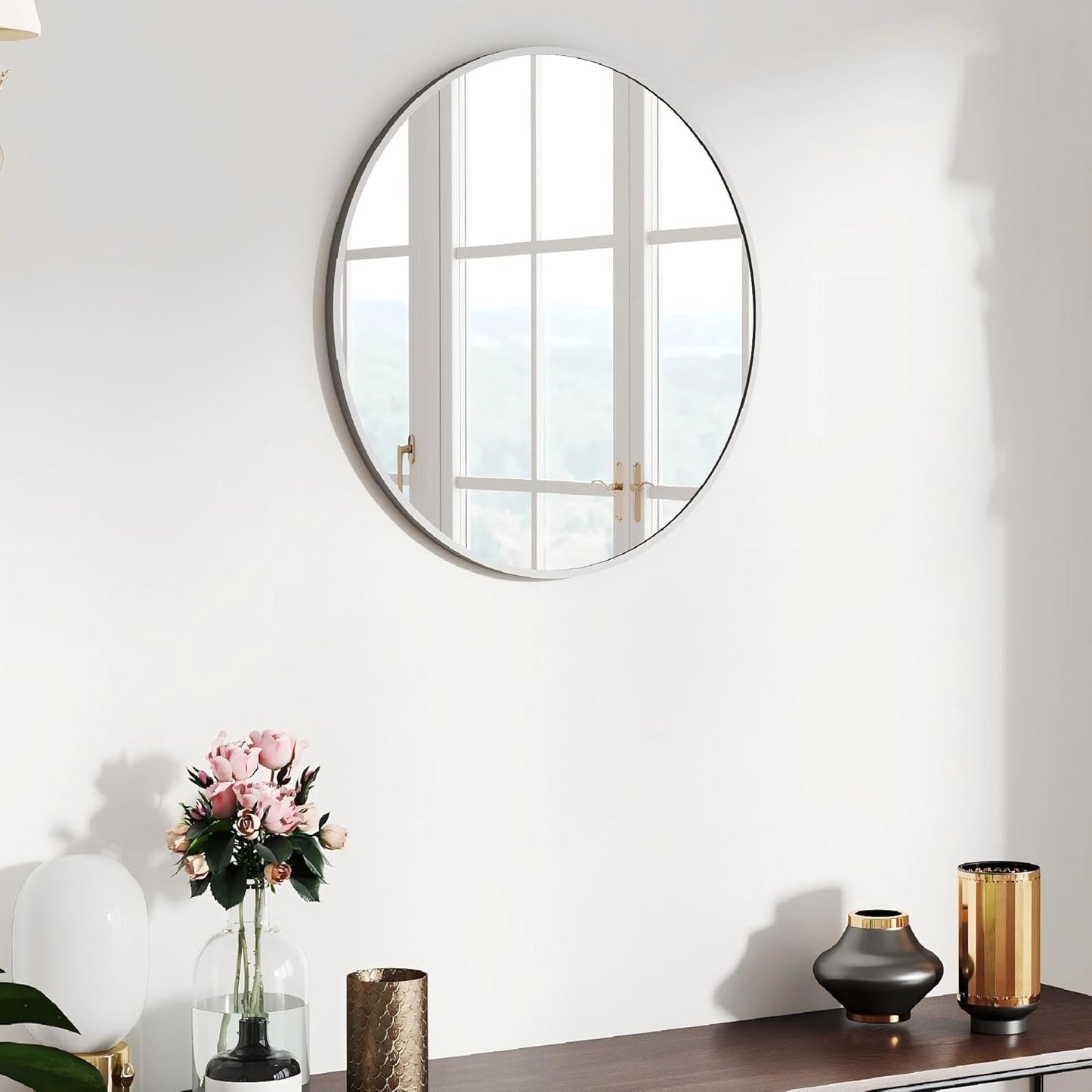 20 Inch Round Mirror with Metal Frame for Modern Home Decor