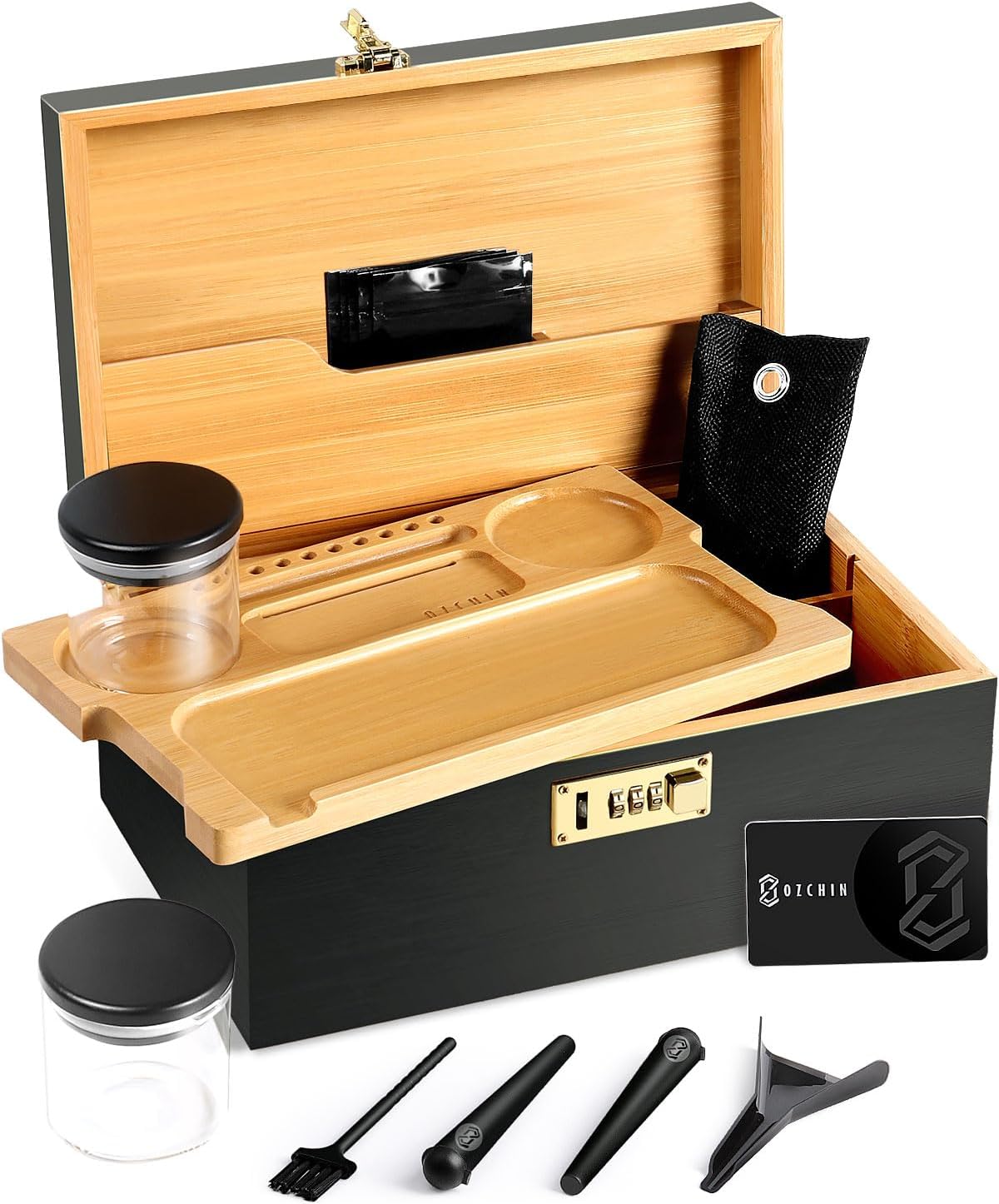 OZCHIN Large Bamboo Box with Combination Lock for Home Storage