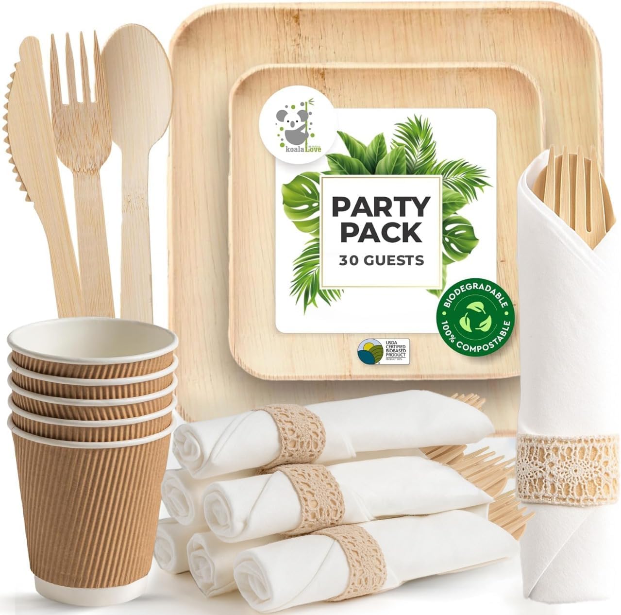 Eco-Friendly Palm Leaf Bamboo Plates & Cutlery Set for Parties