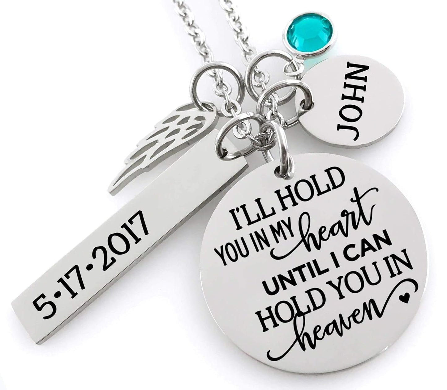 Memorial Jewelry Necklace with Angel Wing & Birthstone Crystal