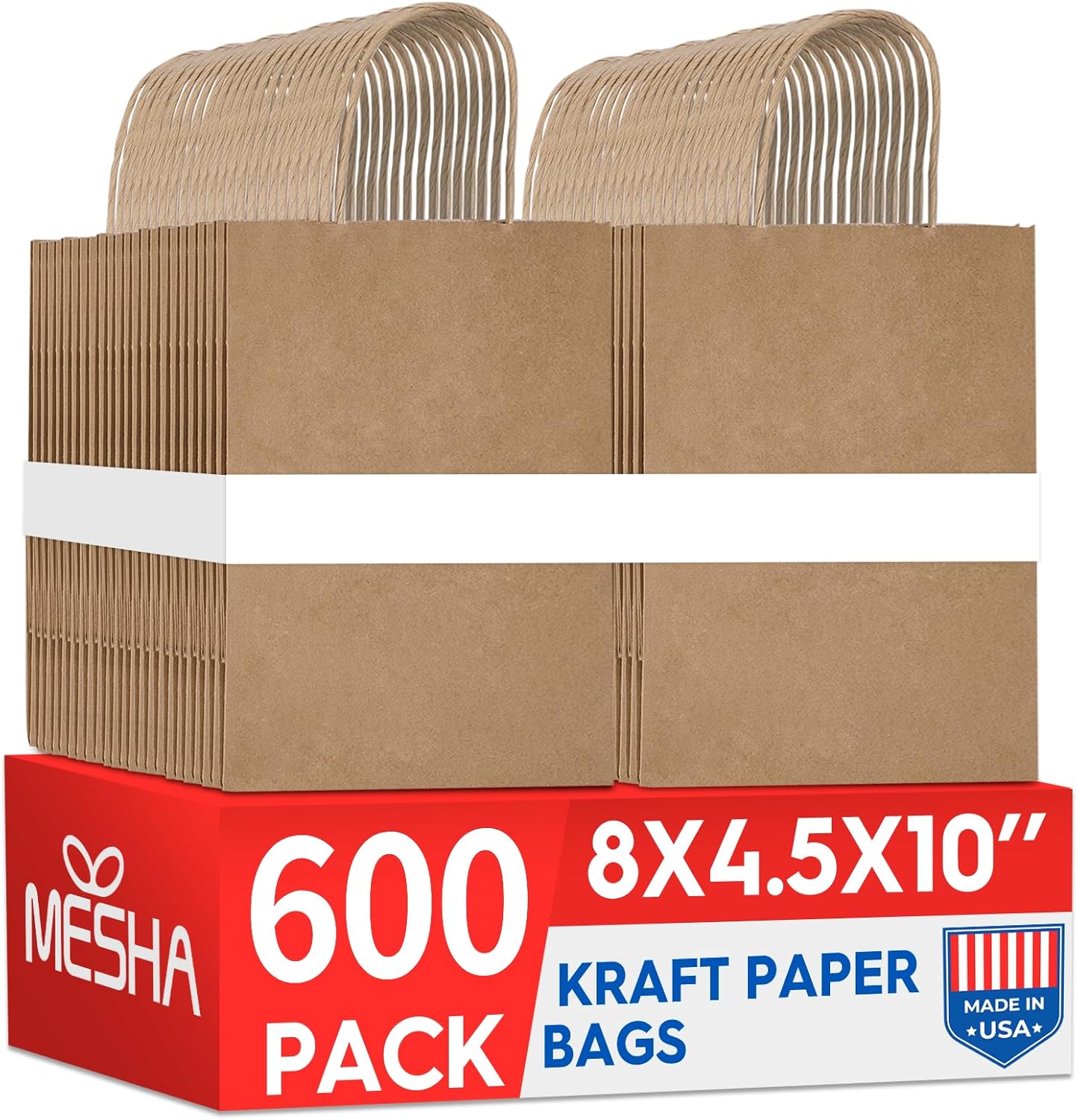 Mesha Kraft Paper Bags Bulk 600 Pack for Shopping and Gifts