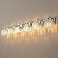 Modern Bathroom Vanity Light 6-Lights Chrome Crystal Wall Lamp - Sleek