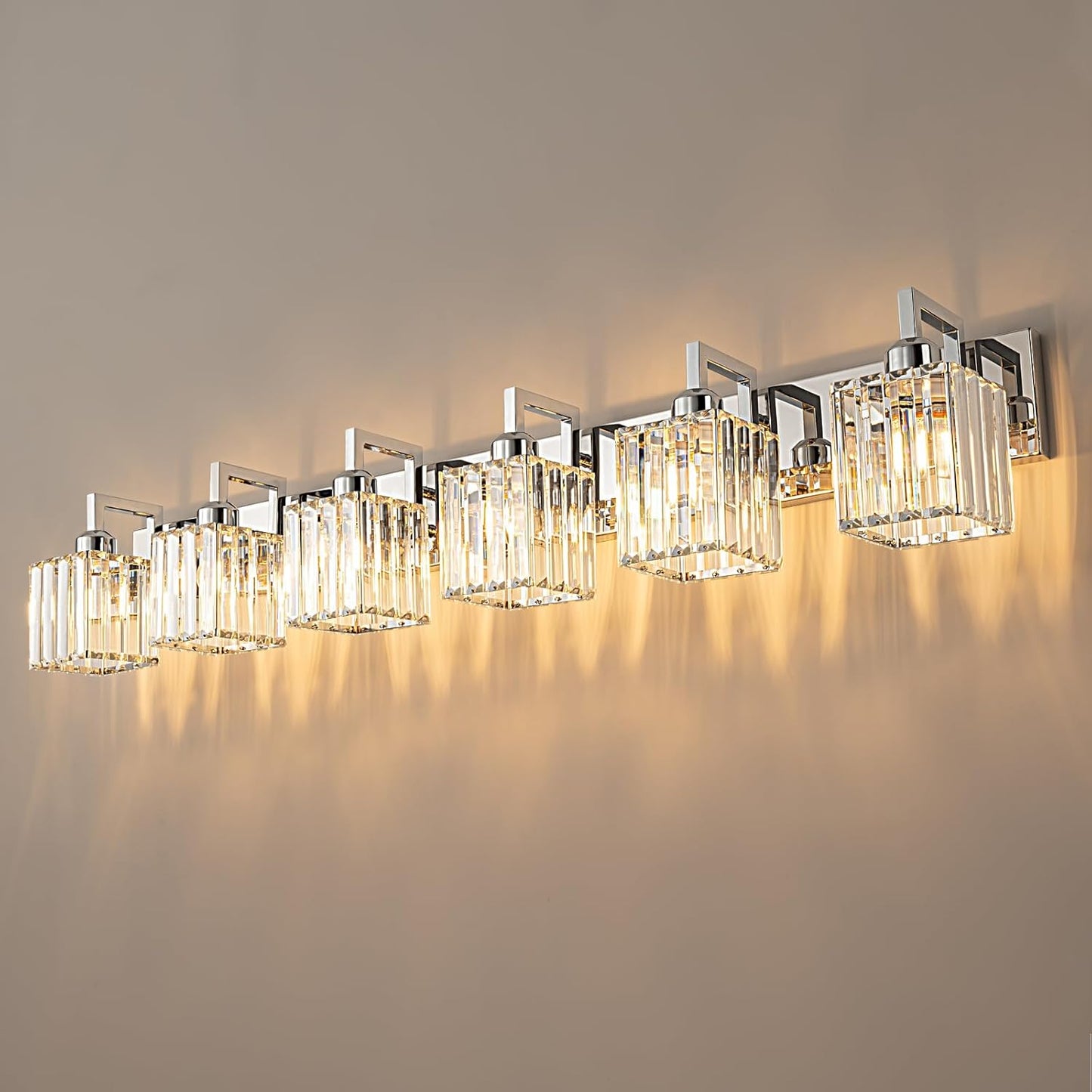 Modern Bathroom Vanity Light 6-Lights Chrome Crystal Wall Lamp