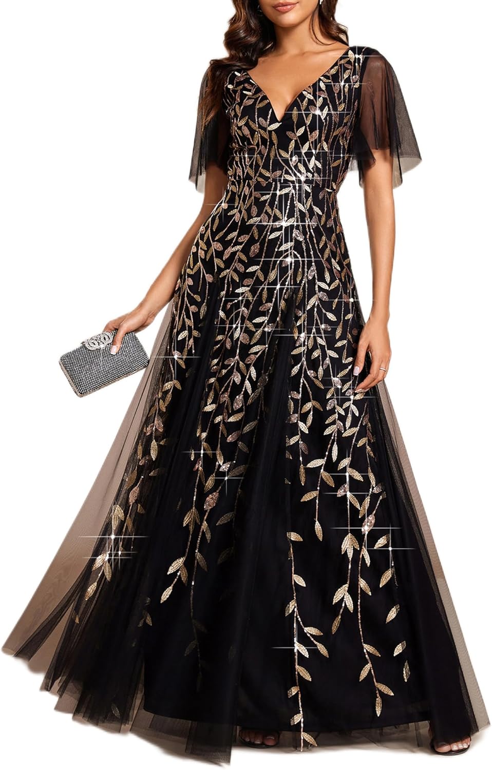 Stunning Sequin Sparkly V-Neck A-Line Evening Dress for All Occasions
