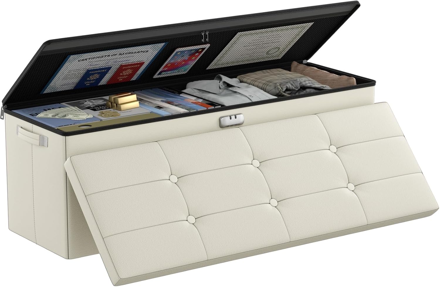 Fireproof Waterproof Storage Ottoman Bench for Home Office