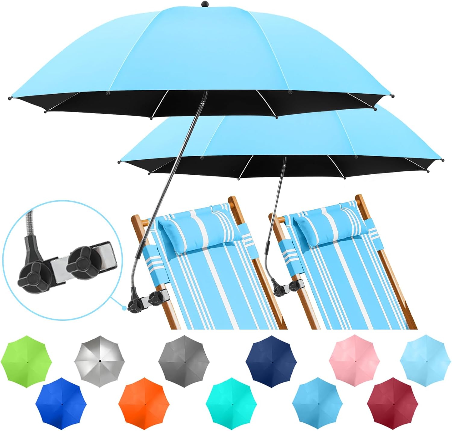 2 PACK Beach Umbrella with Clamp for Ultimate Sun Protection