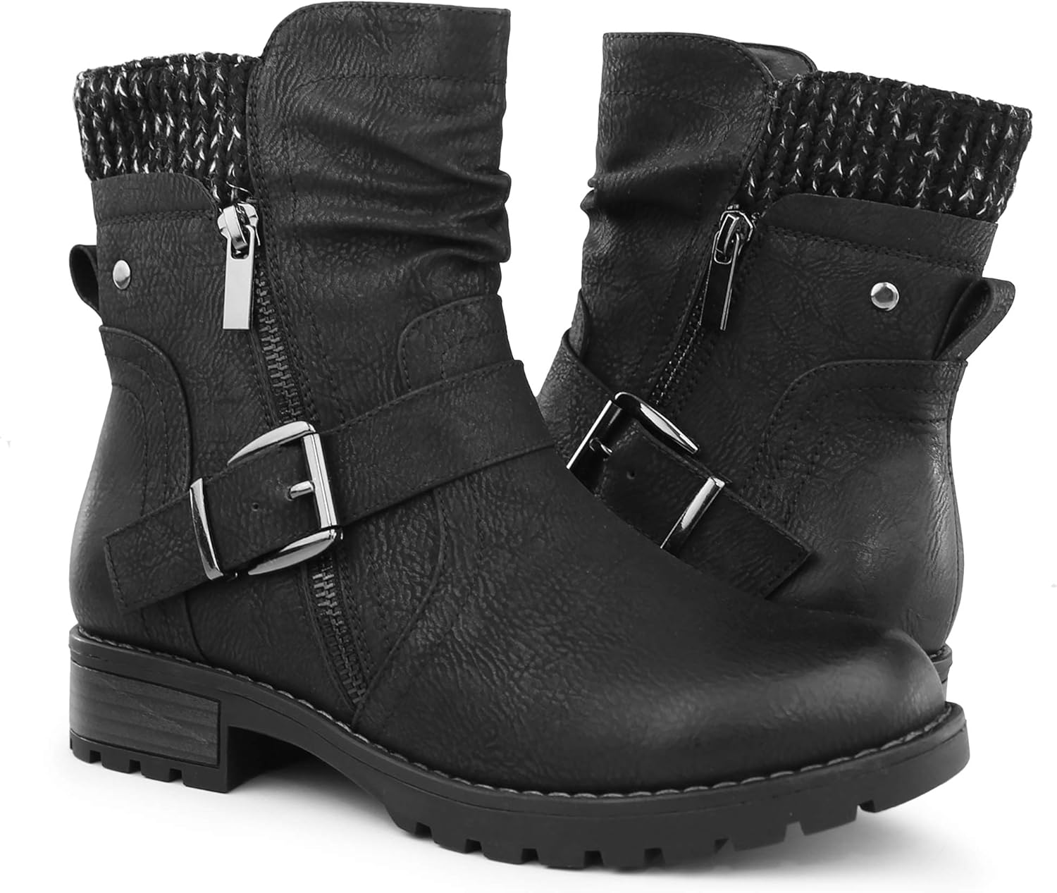 Hawkwell Women's Combat Boots with Side Zipper and Buckle