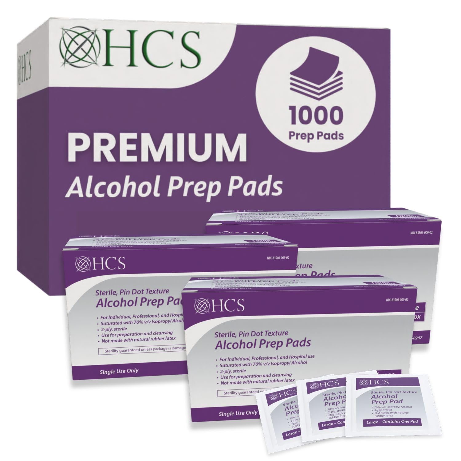 HCS Bulk Large Alcohol Prep Pads for Effective Skin Cleansing