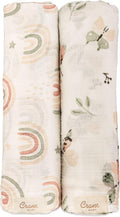 Crane Baby 100% Cotton Muslin Swaddle Blankets, Butterfly Rainbow Set