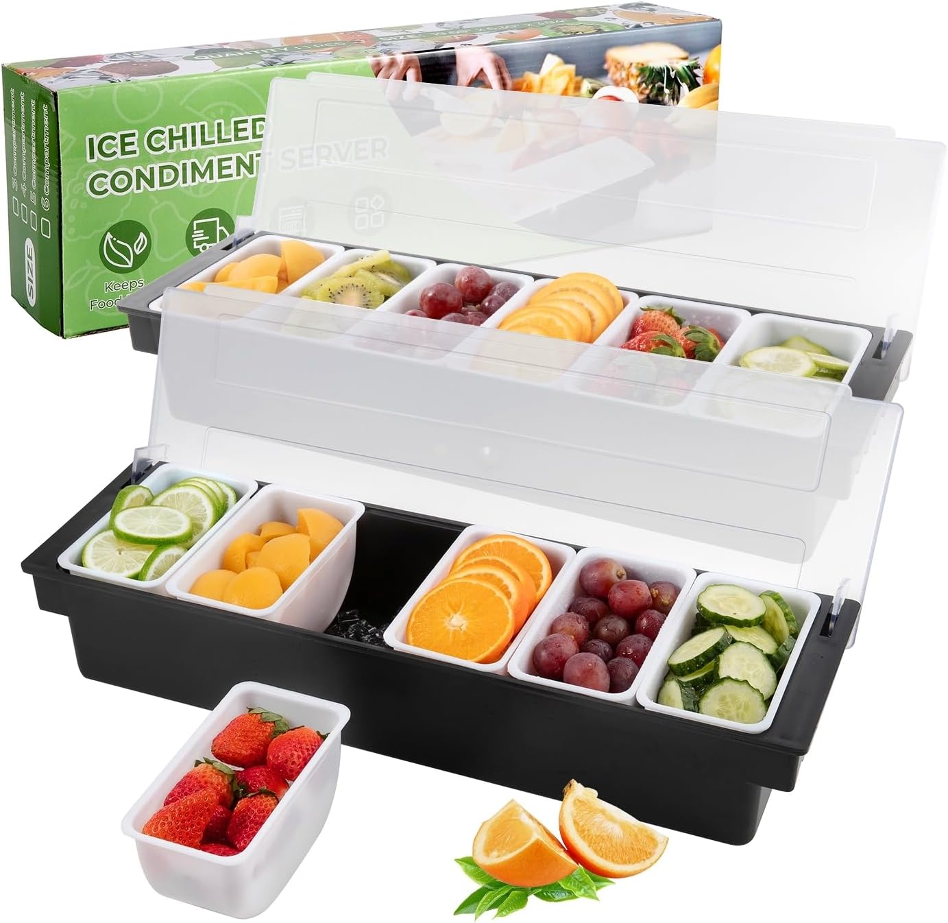 Fruit, Veggie & Condiment Caddy with Lid for Bartending & Serving