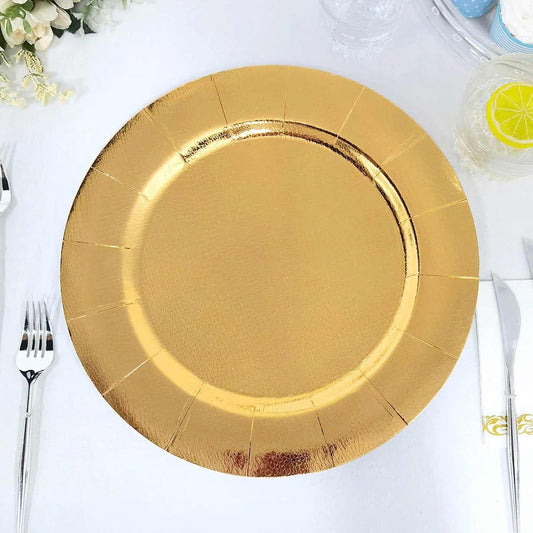 10 Pack Gold Charger Plates | Leathery Texture - 1100 GSM