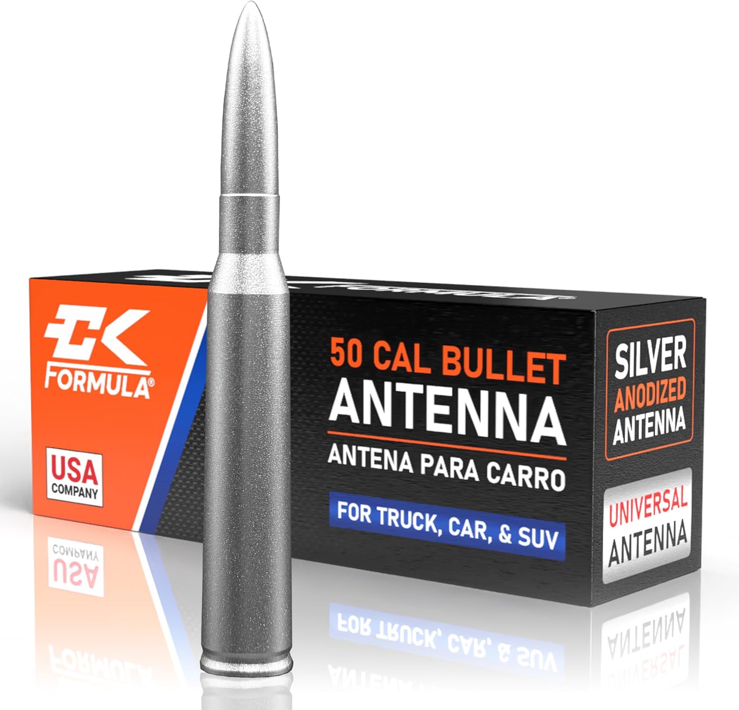 Silver Anodized 50 Cal Bullet Antenna for Trucks and SUVs
