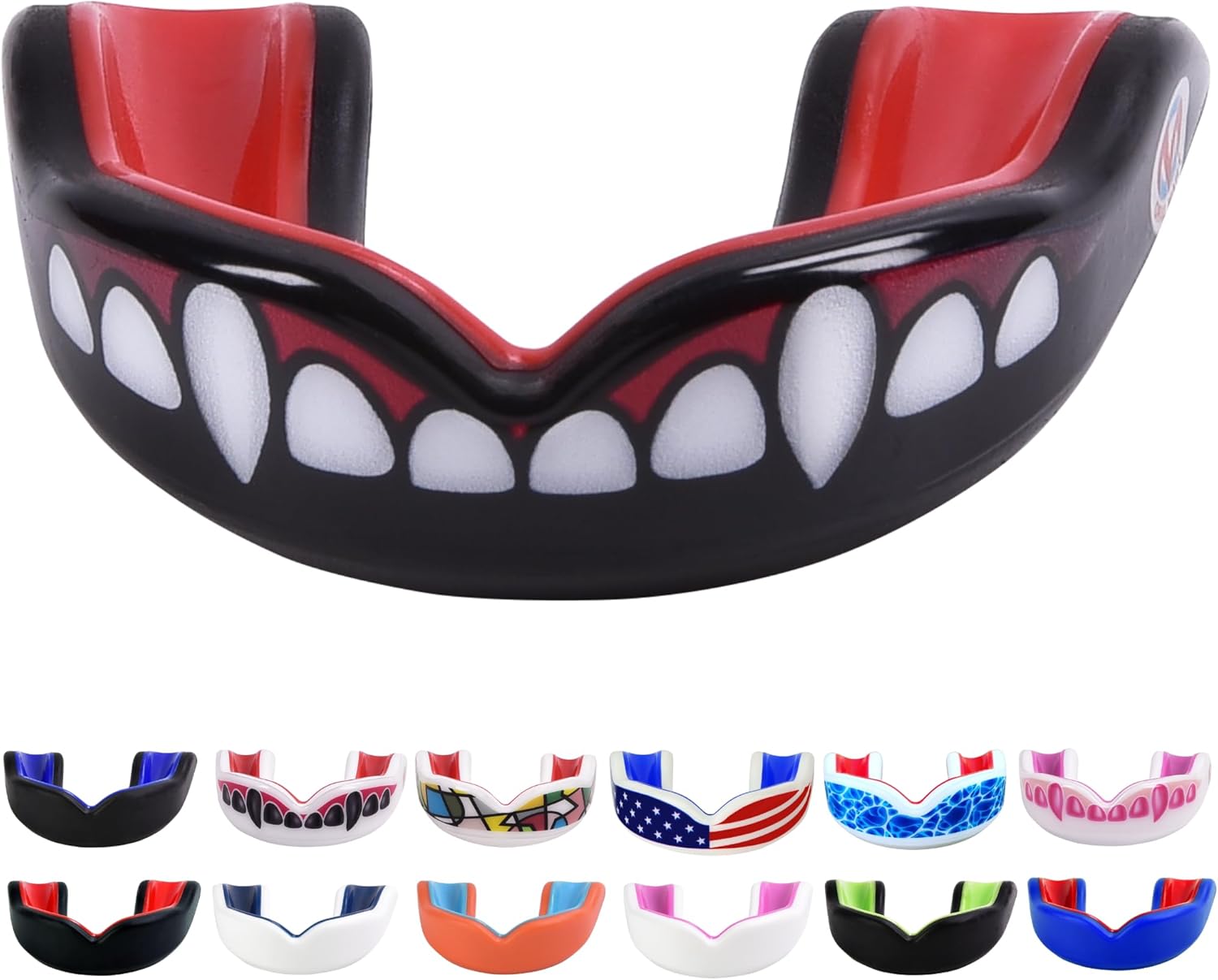 Protective Youth Mouth Guard - USA Flag & Fangs - 20 Color Options - Ideal for Contact Sports - Oral Mart