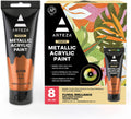 Arteza Metallic Acrylic Paint Set of 8 Rich Pigments for Artists