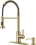 Kitchen Faucet with Soap Dispenser Pull Down Sprayer - Gold Stainless