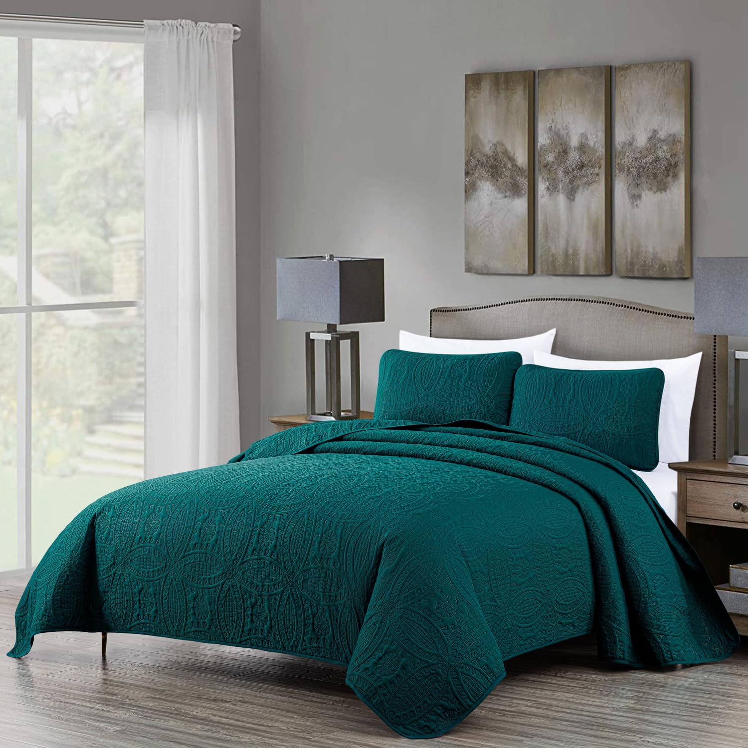 Oversized Bedspread Coverlet Set with Elegant Teal Design