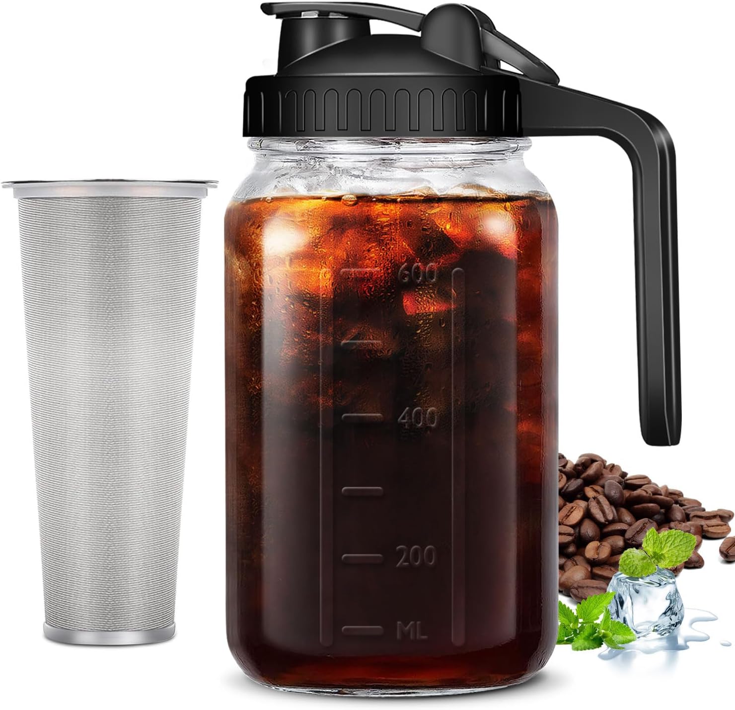 1 Quart Mason Jar Cold Brew Maker - Stainless Steel Filter