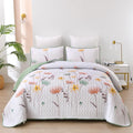 Floral King Size Quilt Set 3-Piece Green & Yellow - Lightweight
