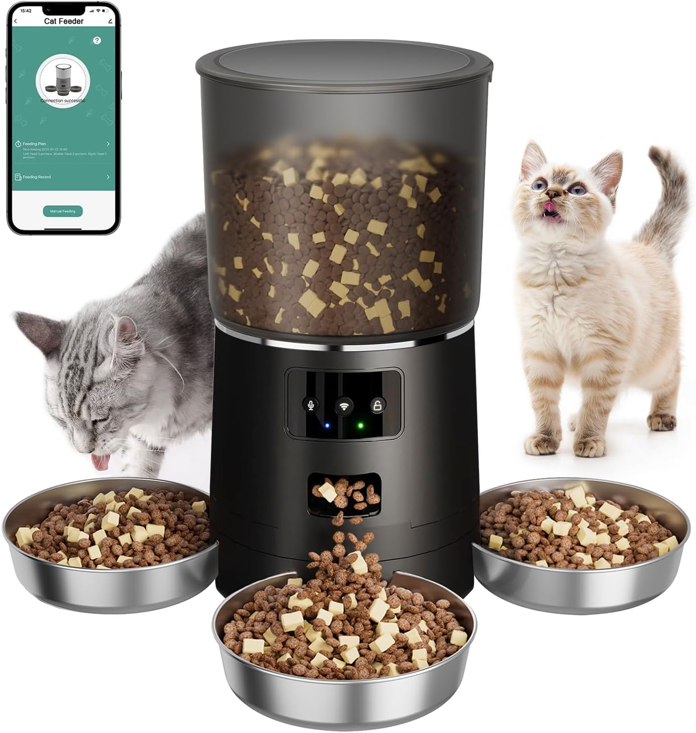 Automatic Cat Feeder with 3 Bowls for Multi-Cat Households