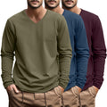 Big and Tall V Neck Long Sleeve Cotton Tee 3-Pack - Comfortable Fit