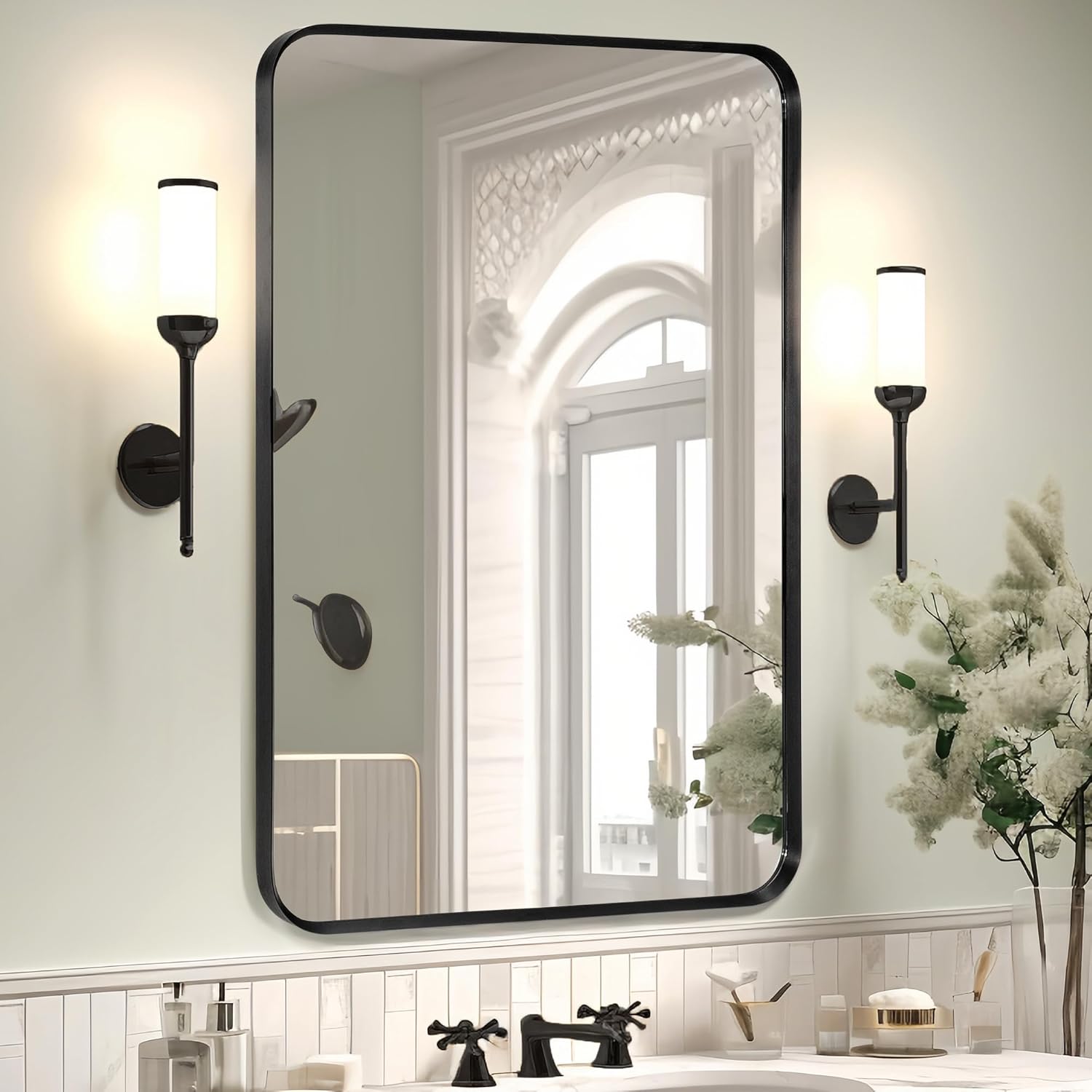 Stylish Wall Mount Mirror for Bathroom with Rounded Corners