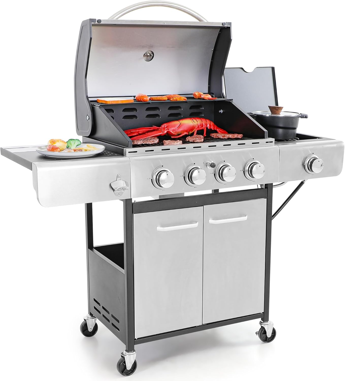 4-Burner Propane Gas BBQ Grill with Side Burner for Outdoor Cooking
