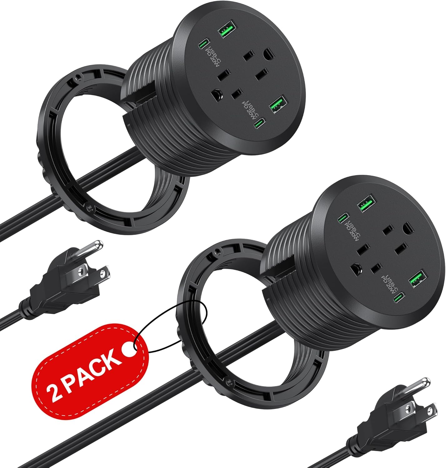 Desktop Power Grommet with Fast Charging and USB Ports