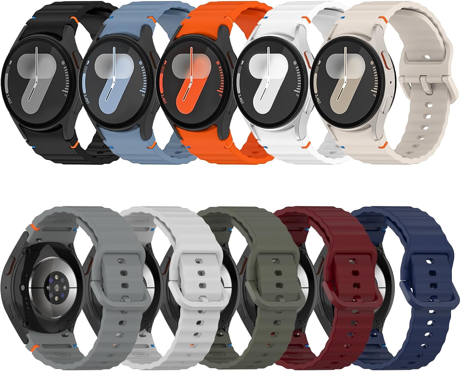 10-Pack Sport Bands for Samsung Galaxy Watch - No Gap Silicone Straps by HAYONLIY