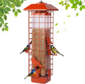 Squirrel Proof Bird Feeder for Outside - Orange Metal Mesh, 4 Ports