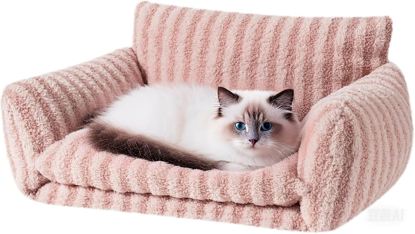 Hollypet Cat Bed Fluffy Plush Double-Layer Soft Pet Couch
