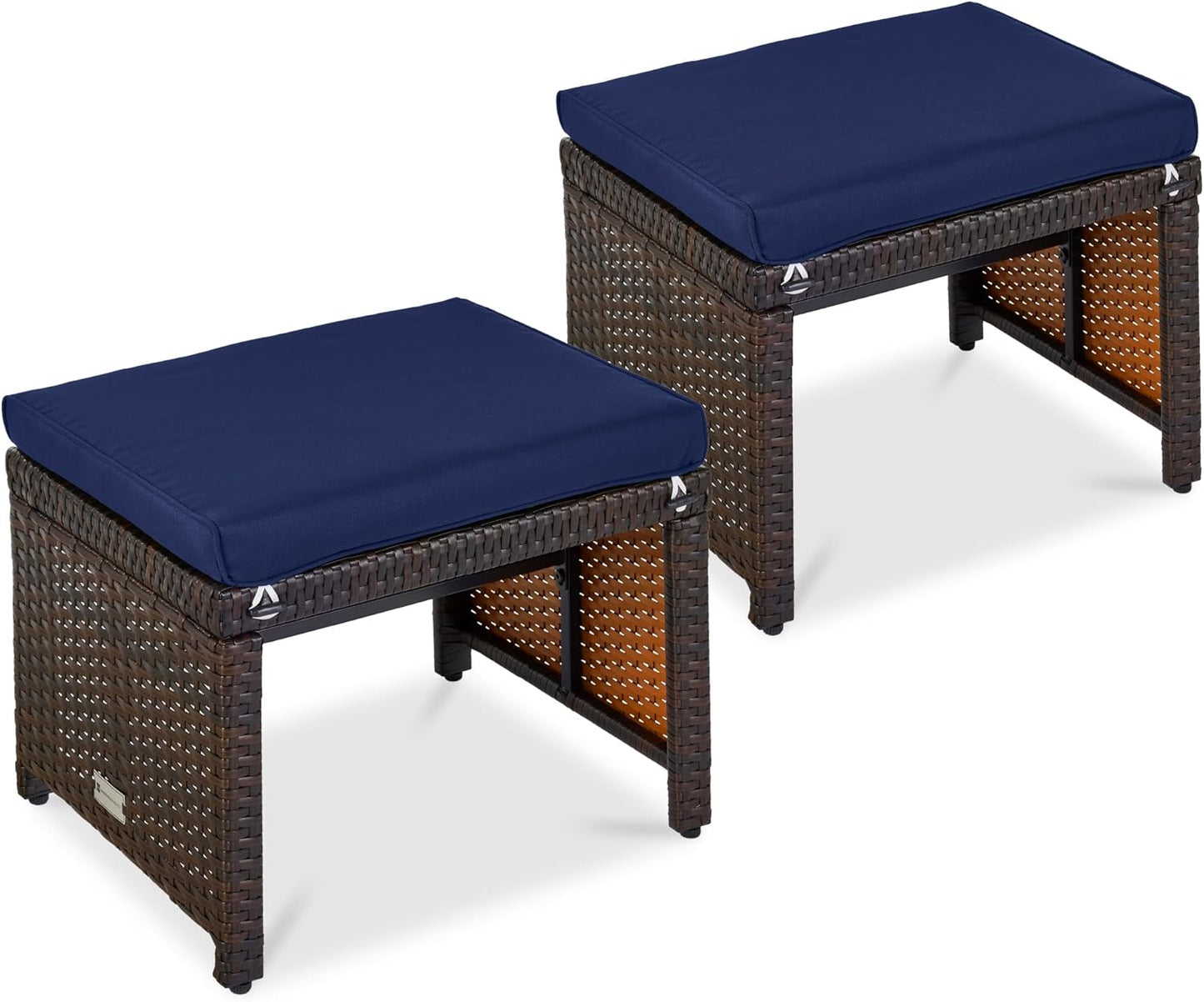 Set of 2 Wicker Ottomans for Outdoor Furniture and Seating