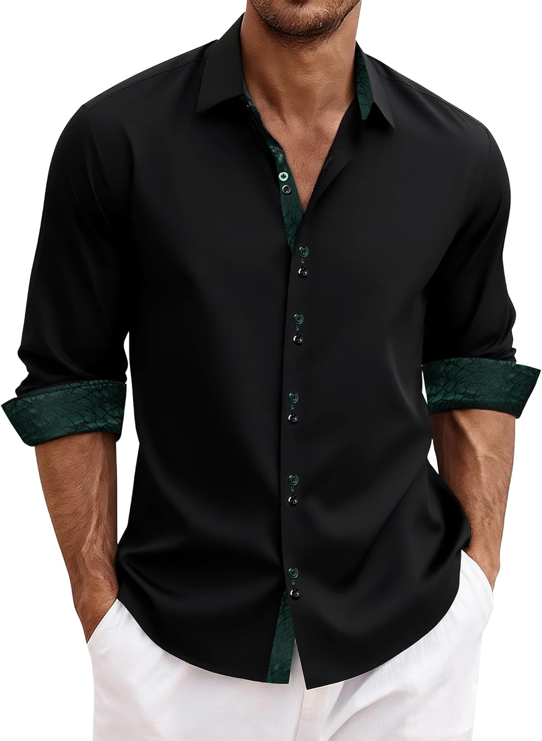 DiBanGu Men's Dress Shirt Long Sleeve Casual Button Down Style