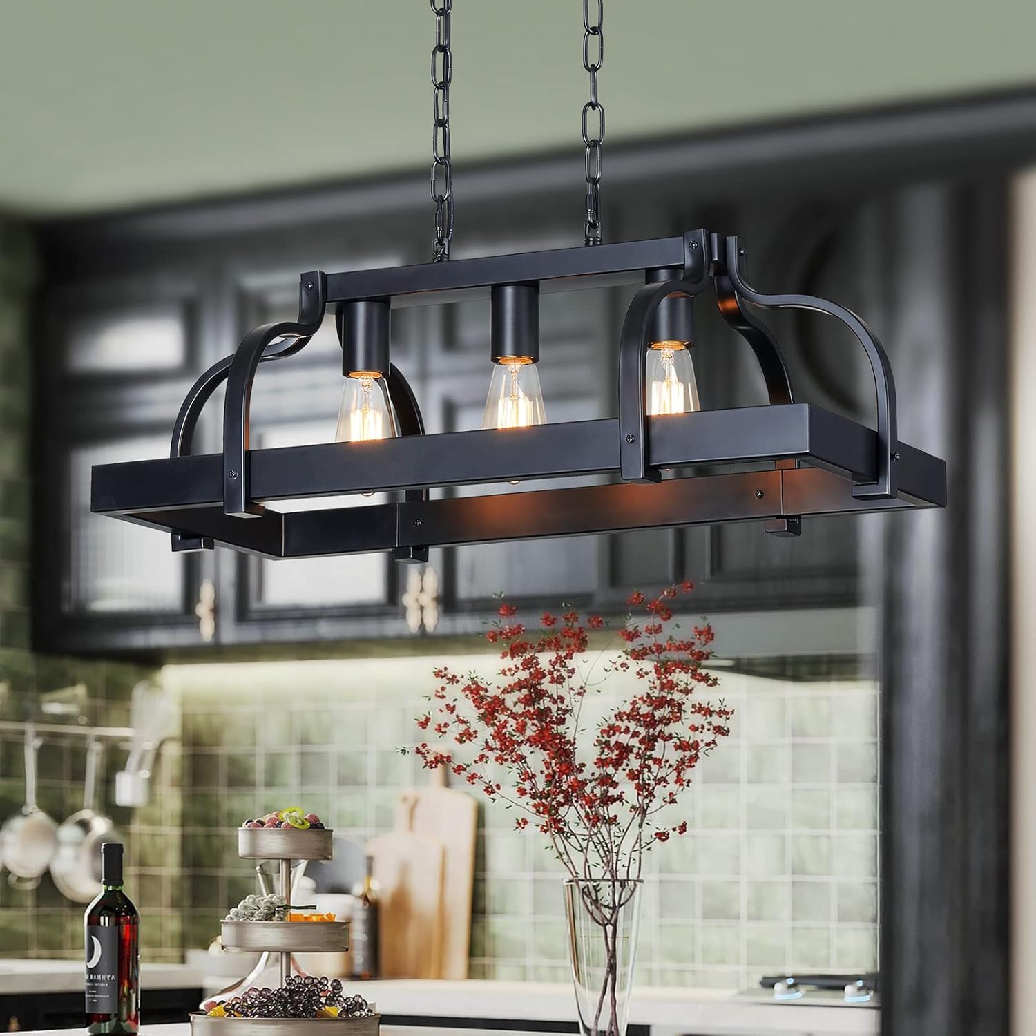 WUZUPS 3-Light Metal Pot Hanging Rack Chandelier for Kitchen