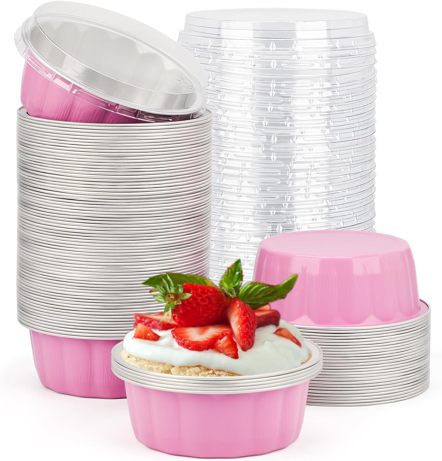 Beasea Disposable Ramekins with Lids for Baking and Desserts