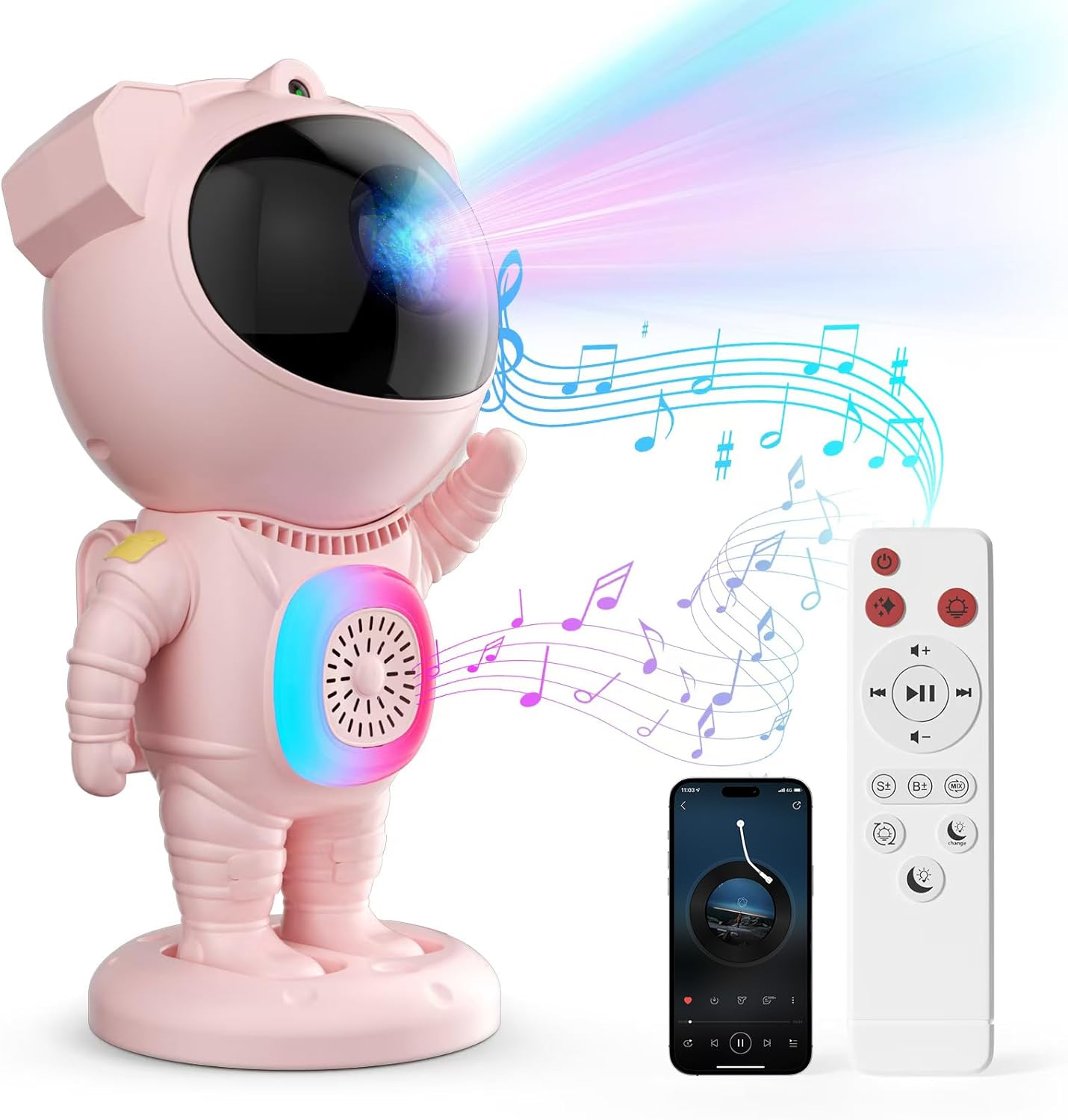 Immersive Astronaut Galaxy Projector - Bluetooth Speaker, Remote Control, 360 Angle, Pink