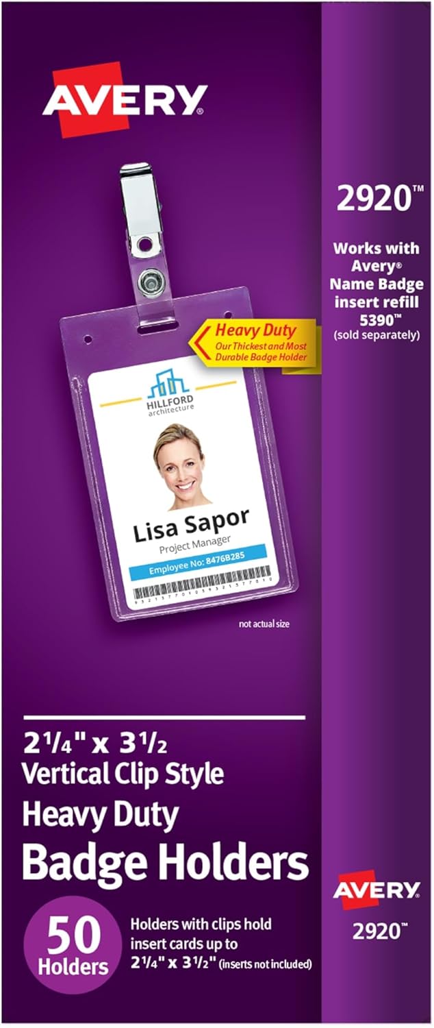 Avery Heavy Duty Badge Holders for Secure Name Tags and IDs