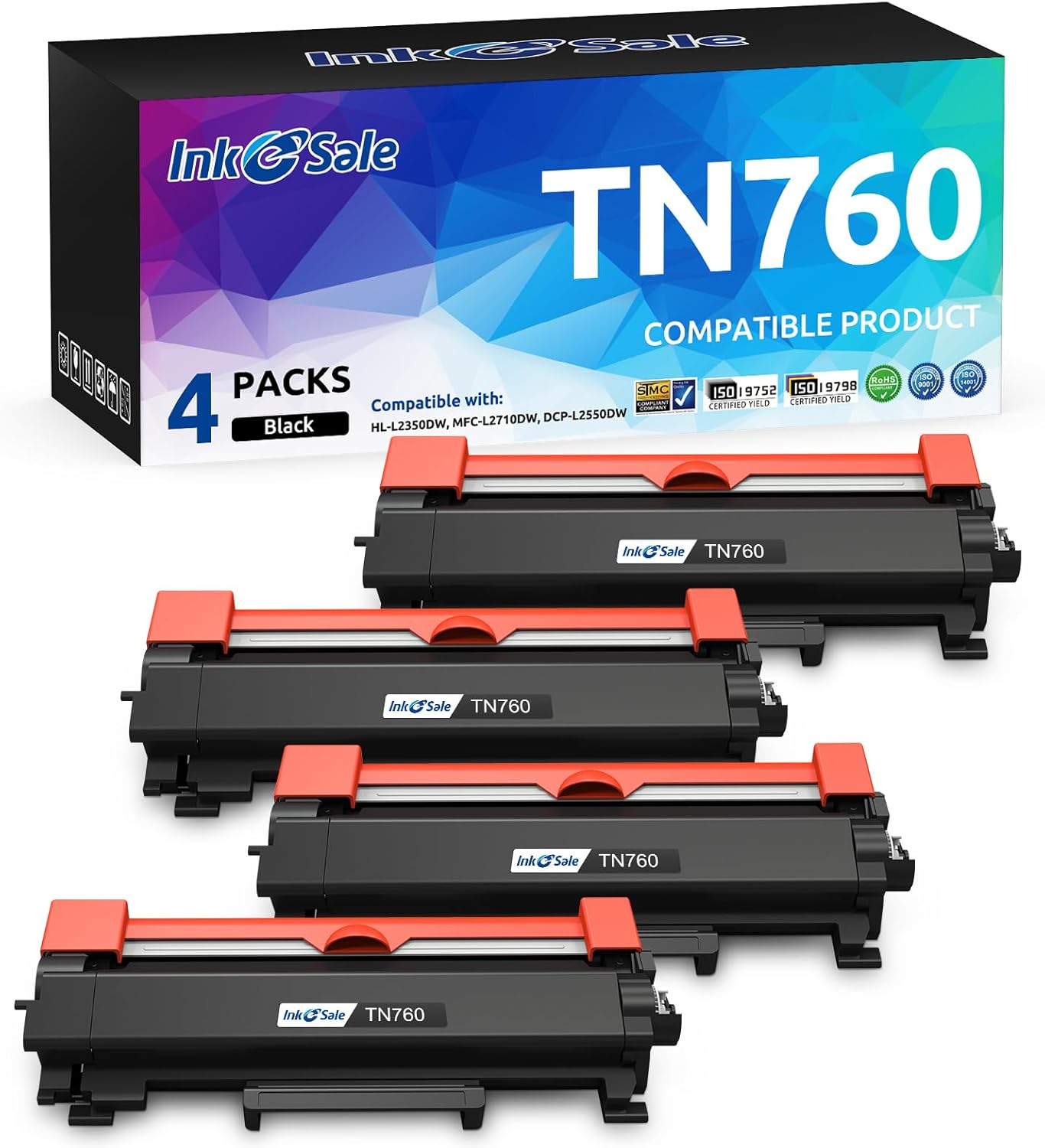 TN760 Toner Cartridge for Brother Printers - High Yield 4PK