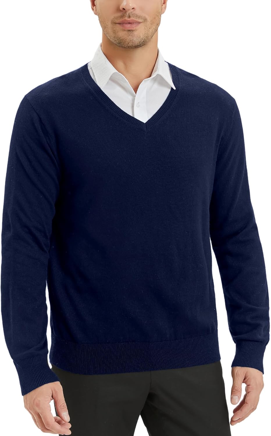 Kallspin Men's Wool Blend V-Neck Sweater for Fall Winter Wear
