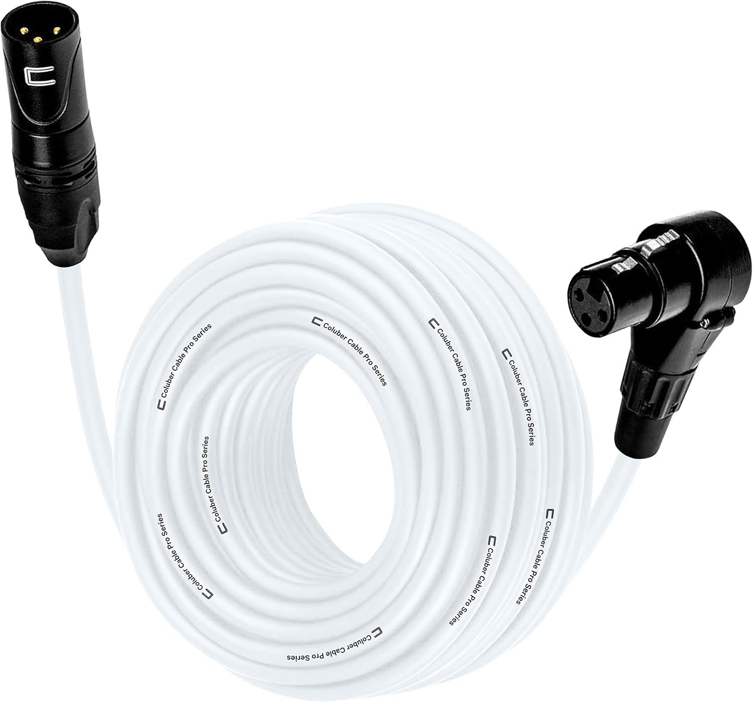 Balanced XLR Cable Male to Right Angle Female - 30 Feet White