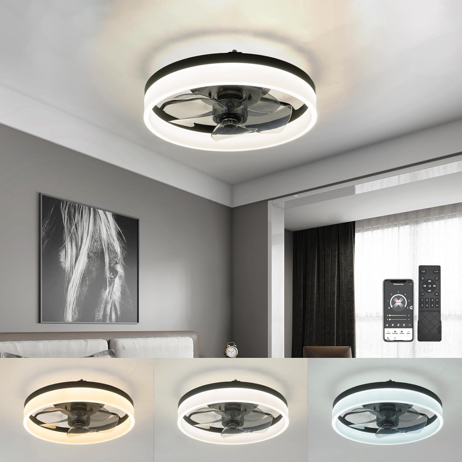 GQR Ceiling Fans with Lights: Modern Flush Mount Design for Comfort