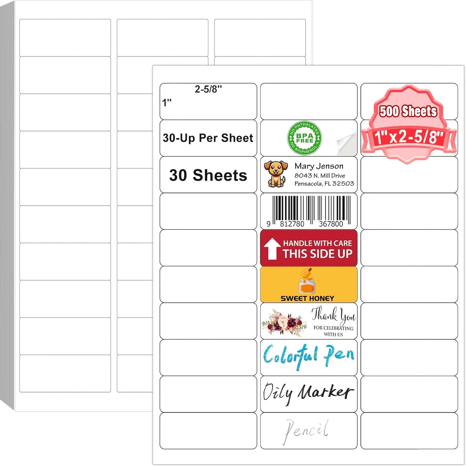 1 x 2-5/8 Address Labels for Envelopes - 15000 Blank Stickers
