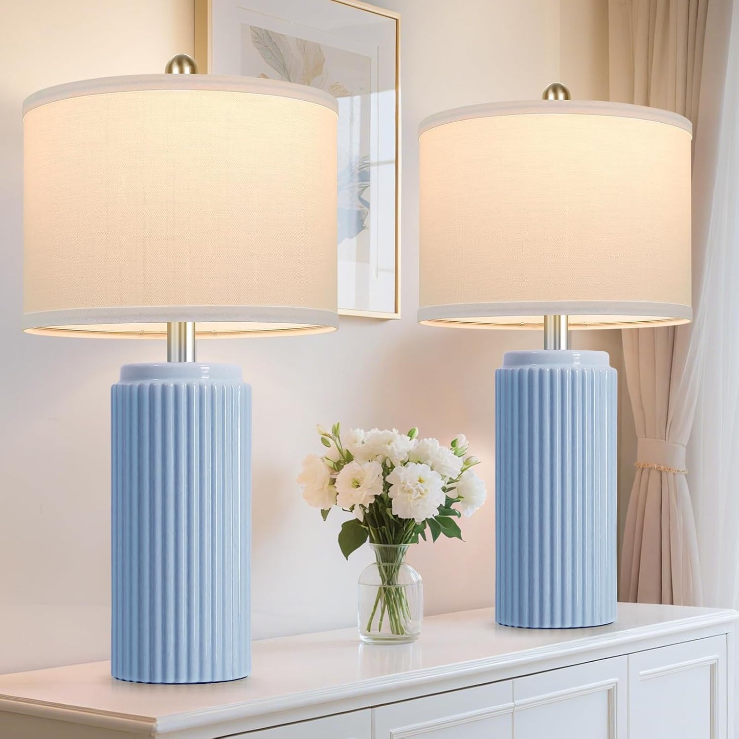 23.5 in Sky Blue Ceramic Table Lamps Set of 2 for Home Decor
