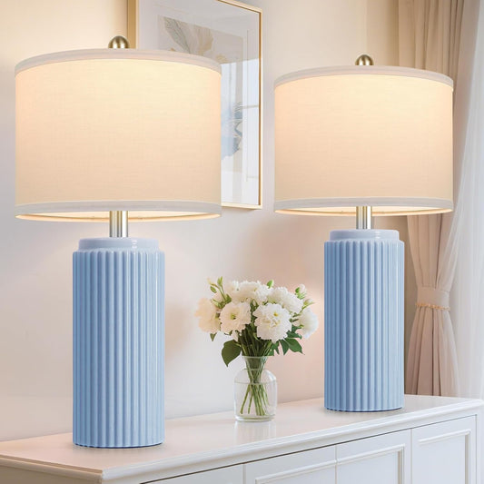 23.5 in Sky Blue Ceramic Table Lamps Set of 2 for Home Decor