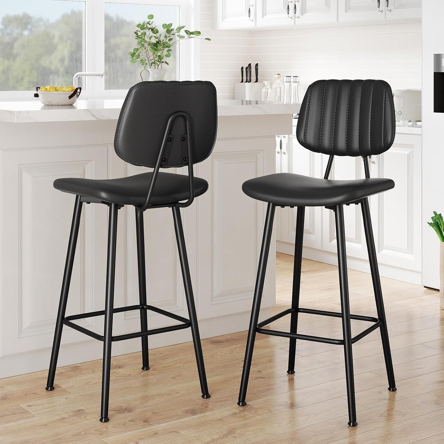 29-Inch Leather Bar Stools Set of 2 for Kitchen Island Use