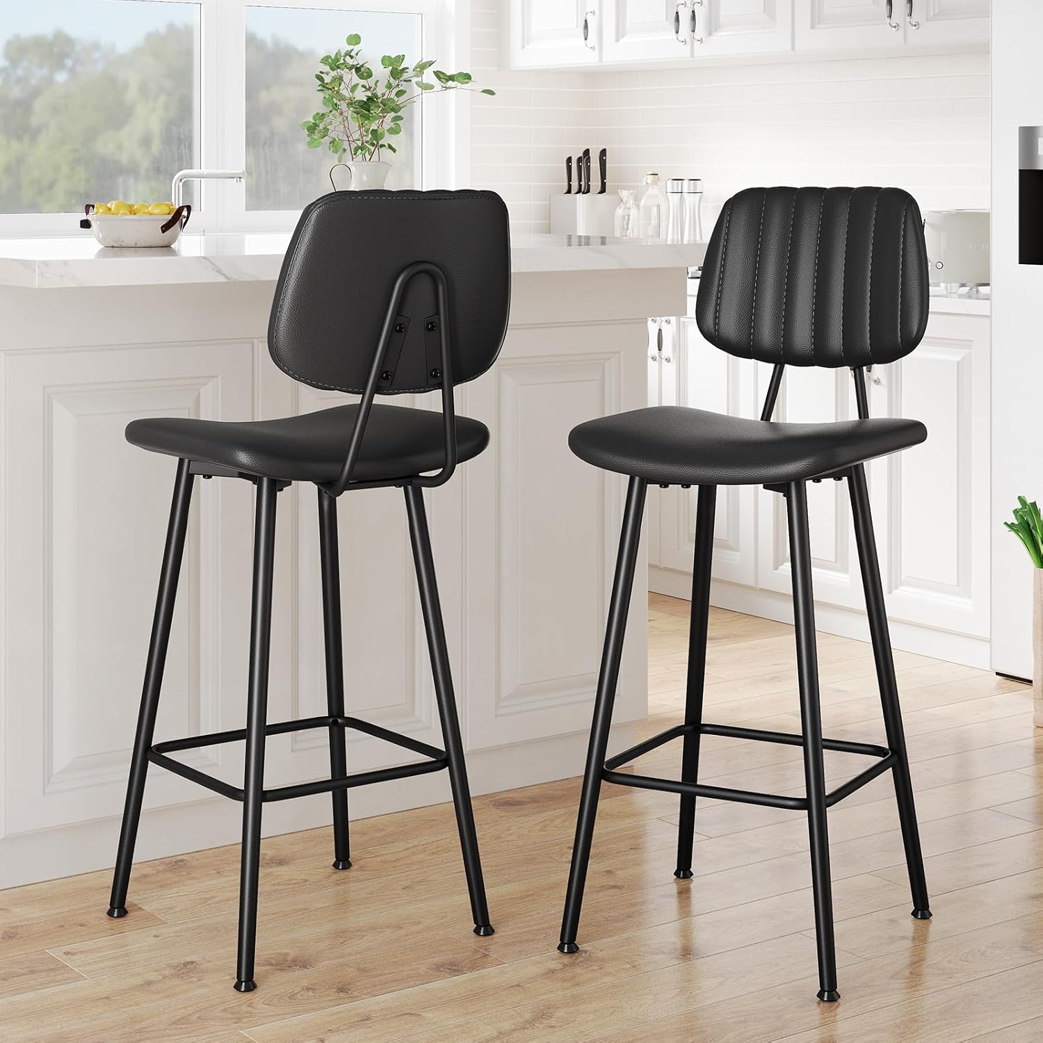 29-Inch Leather Bar Stools Set of 2 for Kitchen Island Use