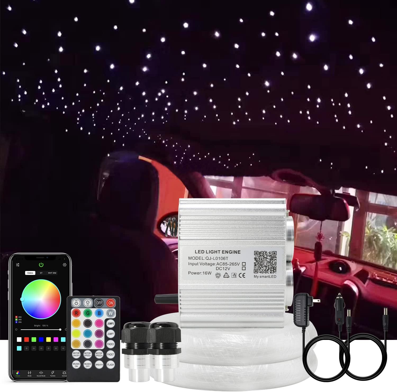 AKEPO 16W Dual Head Twinkle Fiber Optic Lights Kit for Home