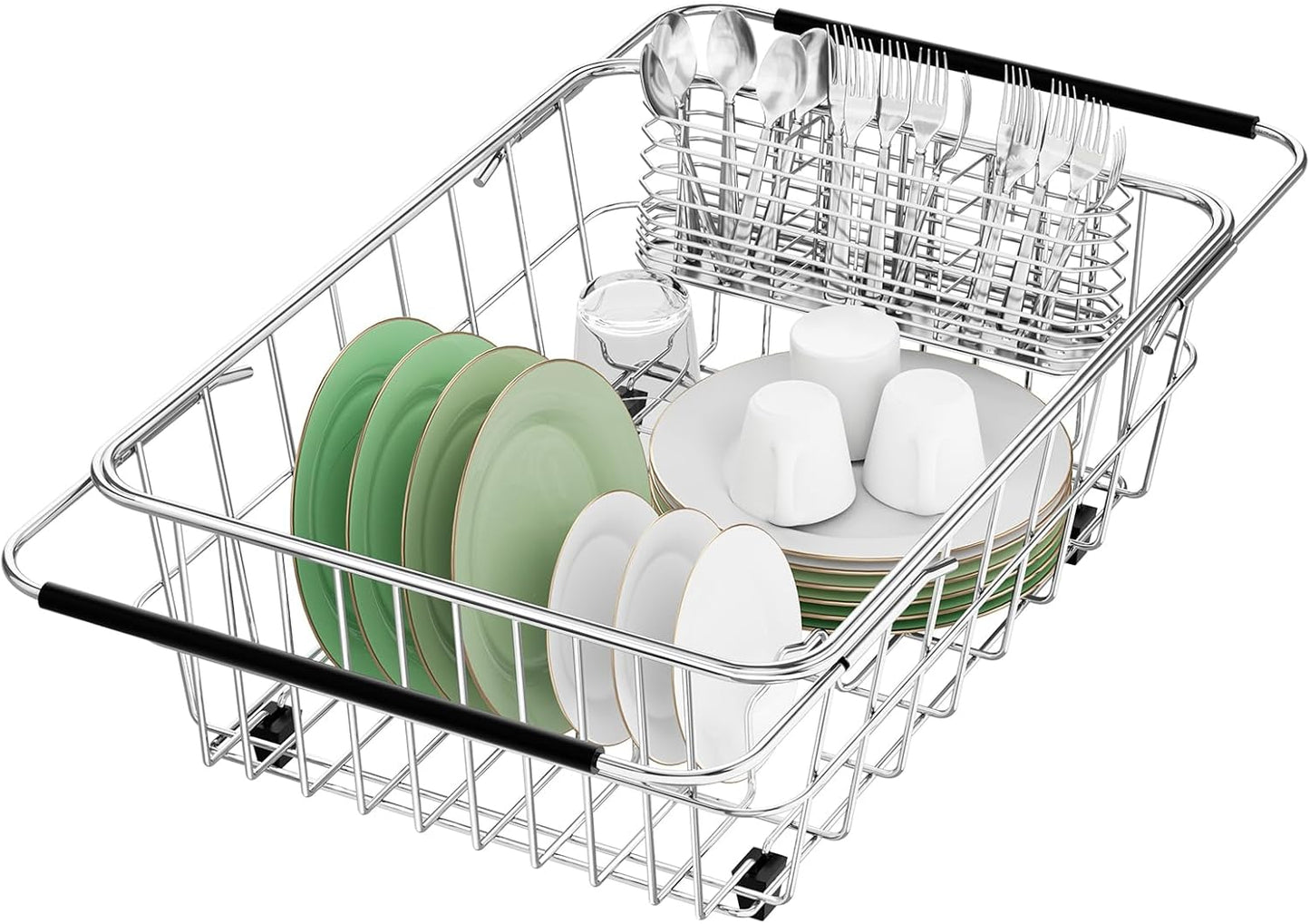 Large Sink Dish Drying Rack - Expandable 304 Stainless Steel