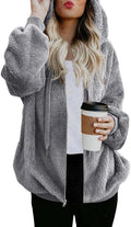 ReachMe Womens Oversized Sherpa Jacket Fleece Zip Hooded Coat